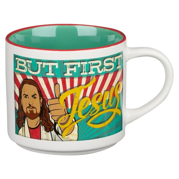 Bless Your Soul XL White Coffee Mug But First Jesus, Funny Birthday Gifts for Women/Men, Mom, Dad Co-worker, Retro-Inspired Designs - 15oz Cup