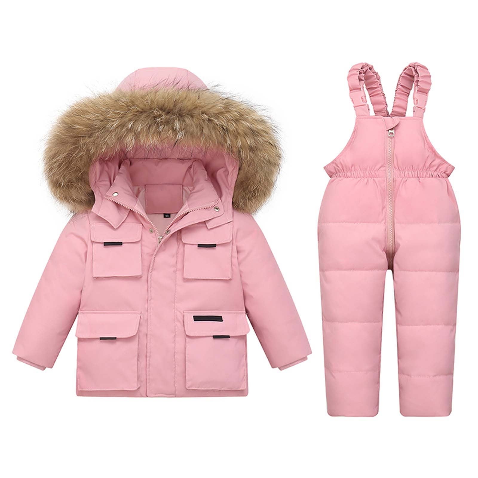 CARETOO Baby Boys Girls Winter Down Coats Snowsuit Outerwear 2Pcs Clothes Hooded Jacket Snow Ski Bib Pants Outfits Set