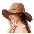 thumbnail image 2 of Floppy Straw Hats for Women Wide Brim Summer Beach Sun Hat Foldable Packable Straw Fedora Hat, 2 of 9