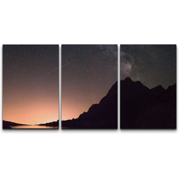 wall26 - 3 Panel Canvas Wall Art - Majestic Natural Landscape Triptych Canvas Series - Shooting Star at Night - Giclee Print Gallery Wrap Modern Home Art Ready to Hang - 16"x24" x 3 Panels