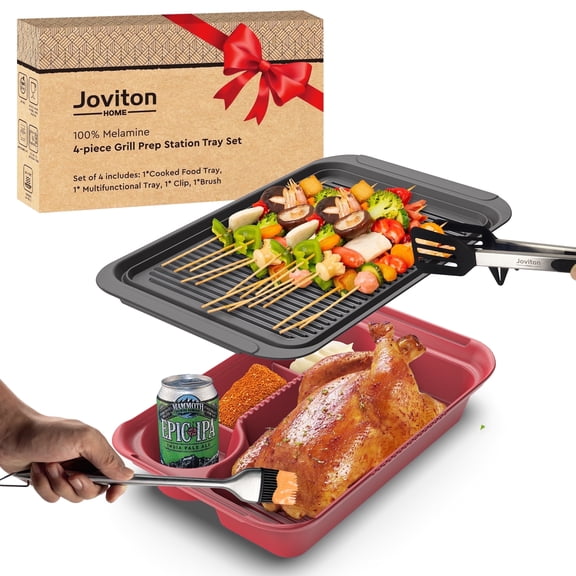 Joviton Home 4-Piece Melamine Grilling Prep Station Tray Set with Handle