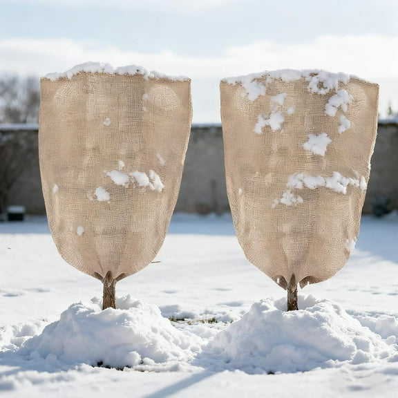 Fzchyzoar Burlap Plant Covers Freeze Protection for Patio Winterizing - 2pcs 32"×40" Winter Frost Protector with Drawstring, Reusable Tree Freeze Blanket for Garden Bushes 32'' ×