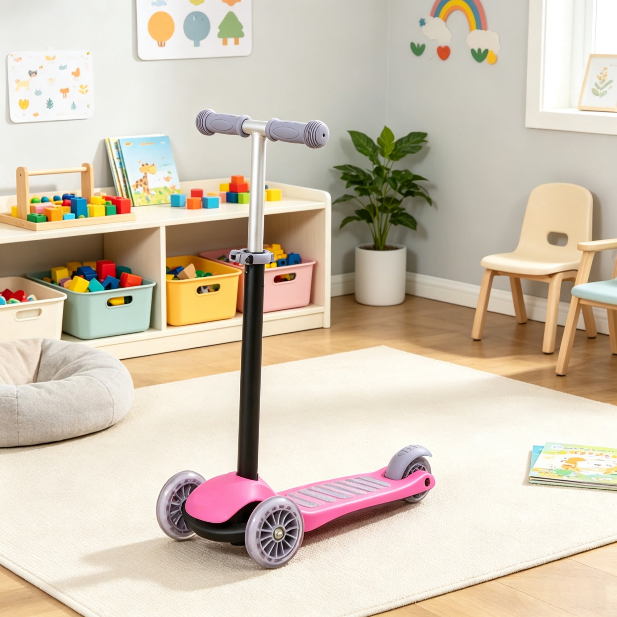 3-in-1 Ride on Push Car Kids Scooter Sliding Walker with Adjustable Handlebar 3 Balanced Wheels Removable Storage Seat for Ages 2-6, Pink