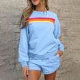 thumbnail image 3 of Enjoytime Comfy Sets for Women Clothing Patchwork Long Sleeve Round Neck Sweatshirts Shorts 2 Piece Outfits Fall Fashion Travel Sweatsuits Light Blue XL, 3 of 6