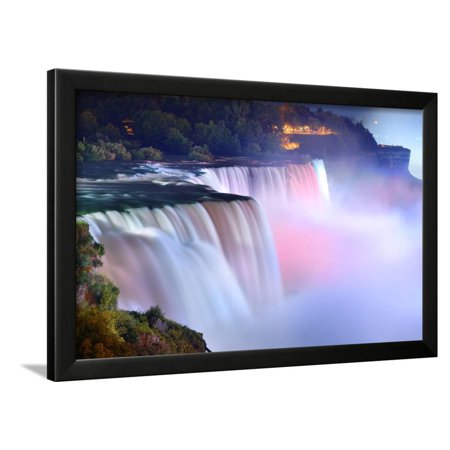 Niagara Falls Lit At Night By Colorful Lights Framed Print Wall