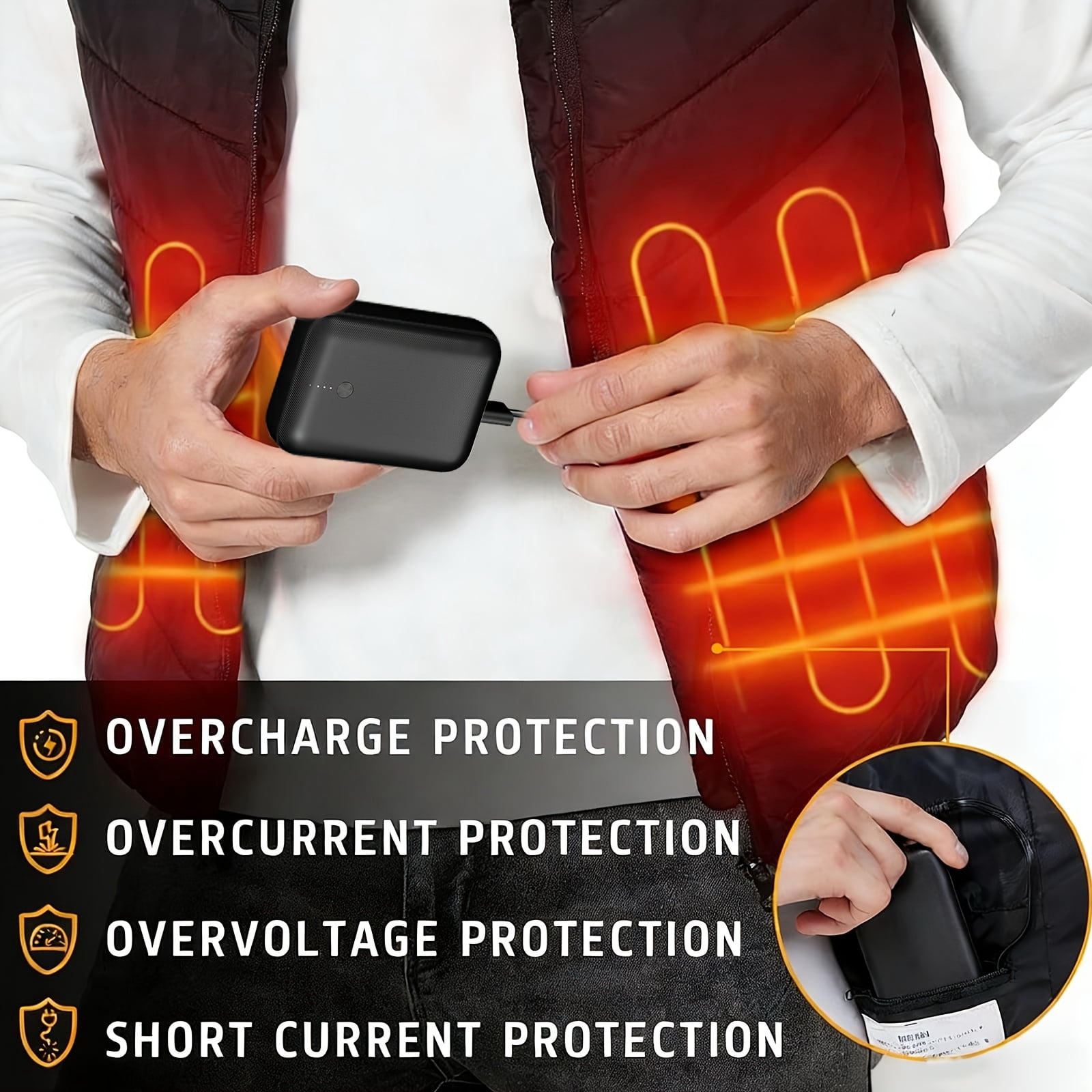 5V 3A Rechargeable Battery Pack For Heated Vest 10000mAh Battery, Power Bank Suitable For Smart Phone, Wireless Earphone, for smart Watch