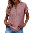 thumbnail image 1 of Camisetas de Cuello en V de Manga Larga para las Mujeres Blusa Casual de Color Sólido, Botón Delantero Suelto de Ajuste Superior de Verano, 1 of 8