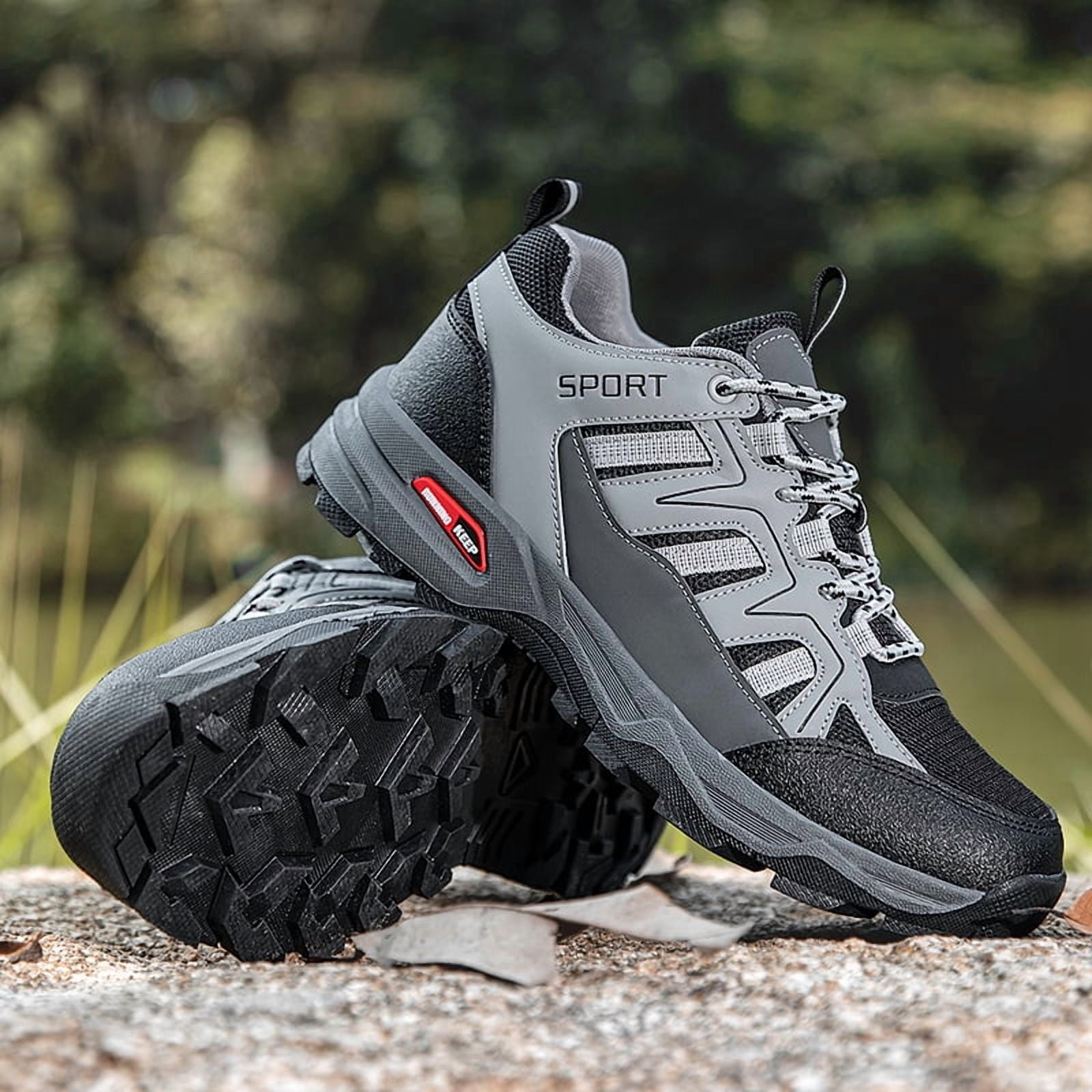 Durable Wearproof Men’s Summer Mountain Hiking Shoes Breathable Mesh Anti Slip Outdoor Trekking Sneakers Lightweight Cushioning Comfort Footwear for Trail Walking Sports