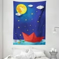 thumbnail image 1 of Full Moon Tapestry, Origami Style Boat Floating on Water with Fish Surreal Design, Wall Hanging for Bedroom Living Room Dorm Decor, 60W X 80L Inches, Dark Lavender Multicolor, by Ambesonne, 1 of 2