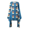 thumbnail image 5 of qelini Womens Christmas Dresses Bell Sleeve Reindeer Print Crewneck Irregular Dress Holiday Party Dresses, 5 of 5