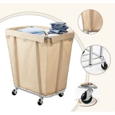 Laundry Basket with Wheels 320L Hotel Large Clothes Basket with Waterproof Oxford Basket and Sturdy Steel Frame Beige