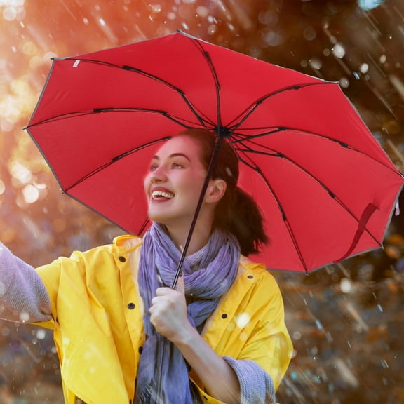 LULULION Red Automatic Folding Umbrella with Reflective Light for Outdoor Use Water Resistant Design