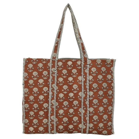 Handmade Floral printed Quilted Cotton Tote Bag: Floral Boho Shopper