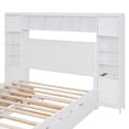 thumbnail image 3 of Full Size Platform Bed with All-in-One Cabinet and Shelf, Storage Bed with Trundle, 2 Drawers and Bookcase Headboard, Solid Wood Bed Frame with Slats Support, No Box Spring Needed, White, 3 of 9