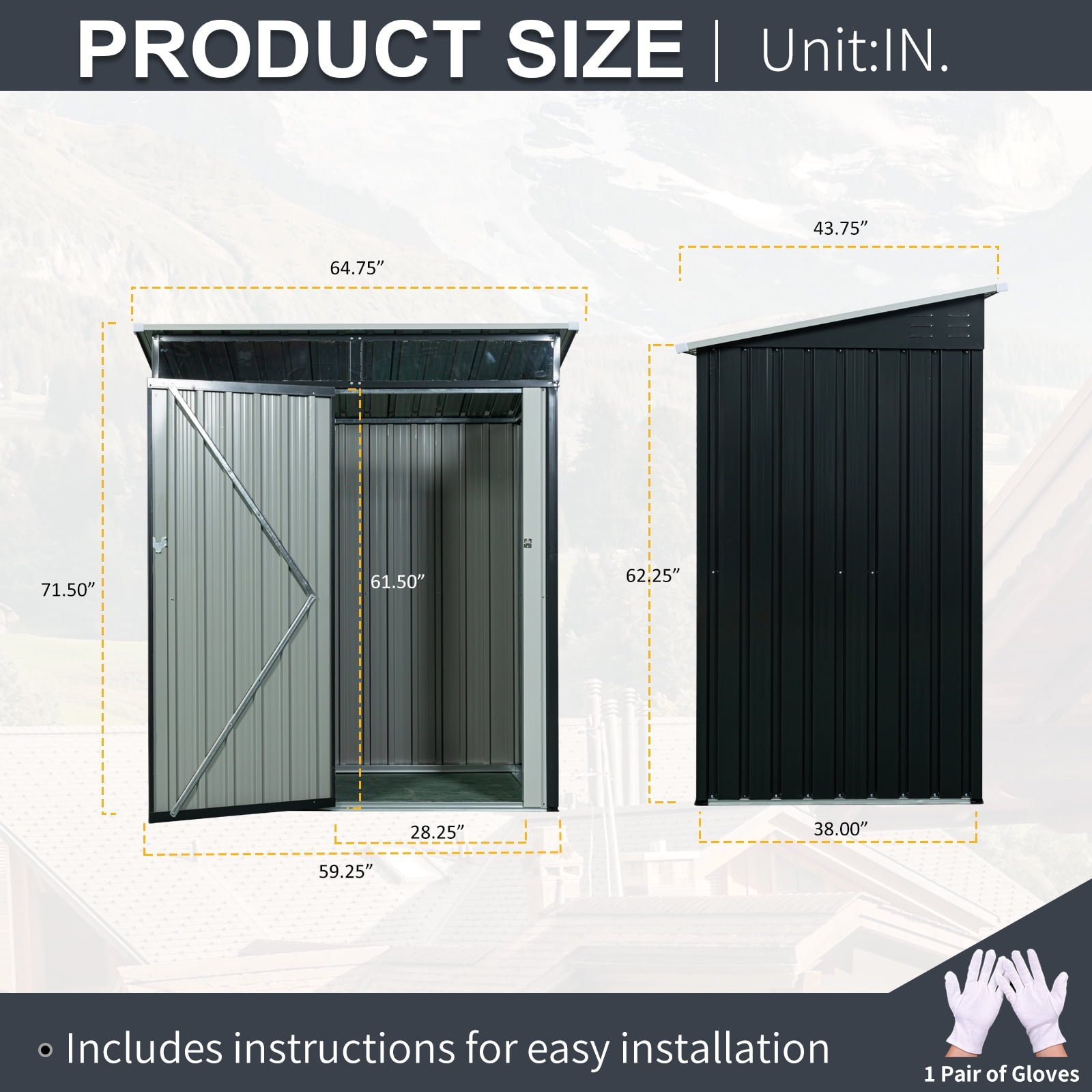 CarButler 5x3ft Metal Outdoor Storage Shed with Transparent plate and Lockable Door for Garden Backyard Patio Lawn Black