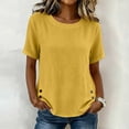 thumbnail image 2 of Tqcoqu Women's Cotton Linen Short Sleeve Tops,Crew Neck Side Button Shirts Casual Loose Fit T-Shirt,Yellow Women's S-XXL, 2 of 8