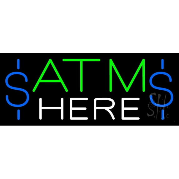 Atm With Cash Here 3 LED Neon Sign 13 x 32 - inches, Black Square Cut Acrylic Backing, with Dimmer - Bright and Premium built indoor LED Neon Sign for Defence Force.