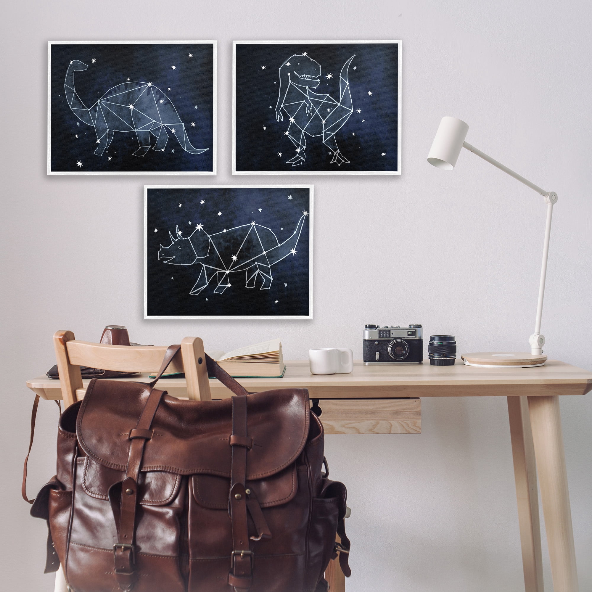 Stupell Industries Night Sky Dinosaur Constellations Animals & Insects Painting White Framed Art Print Wall Art, 20 x 16, Set of 3