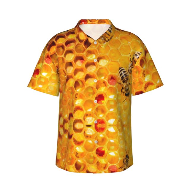 Fotbe Bees on Hive Honeycomb Camisa Hawaiana para Hombre Unisex – Camisa Casual de Verano con Botones de Manga Corta de Algodón y Lino,XX-Large