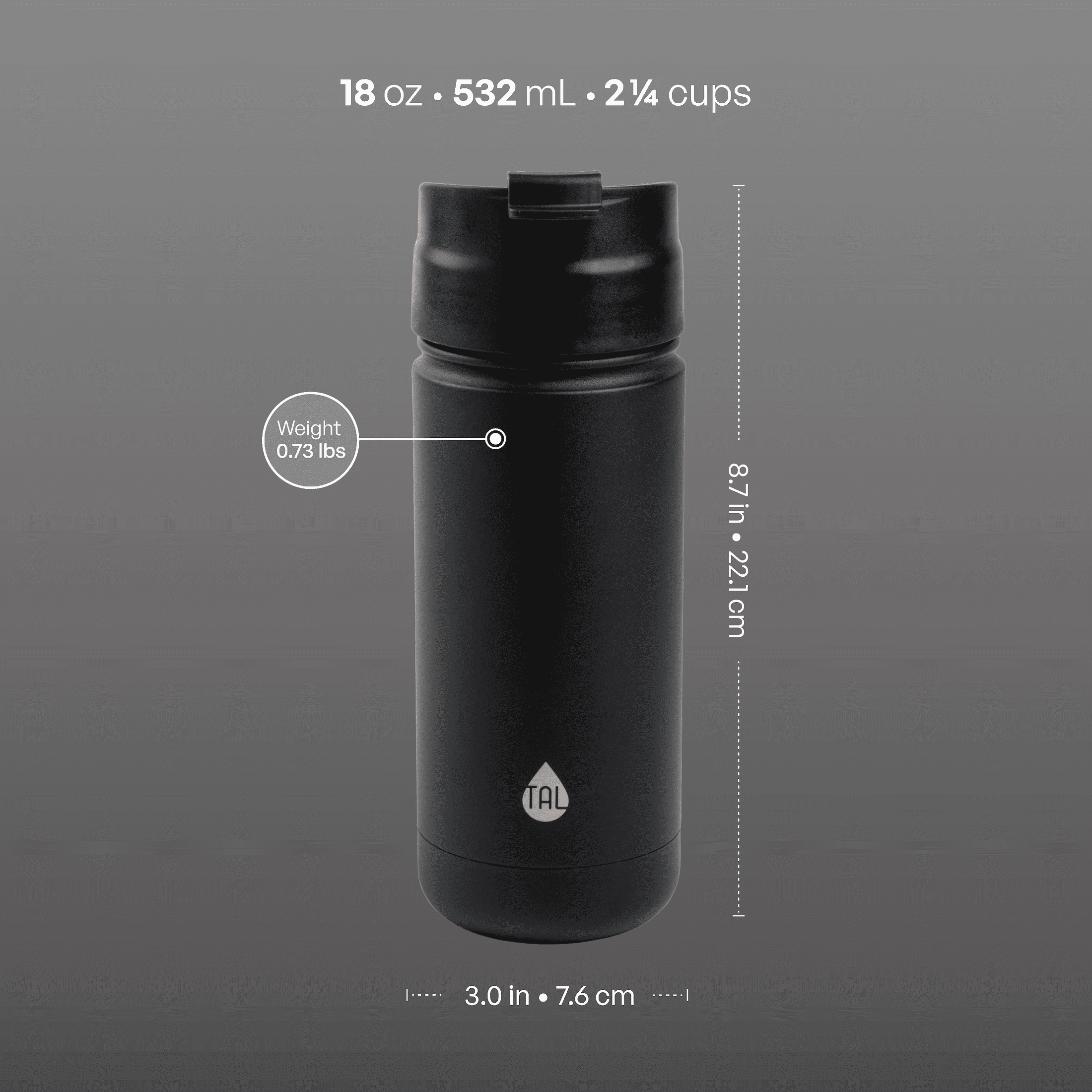 (4 pack) TAL 18oz Stainless Steel Ranger Coffee Travel Mug, Black