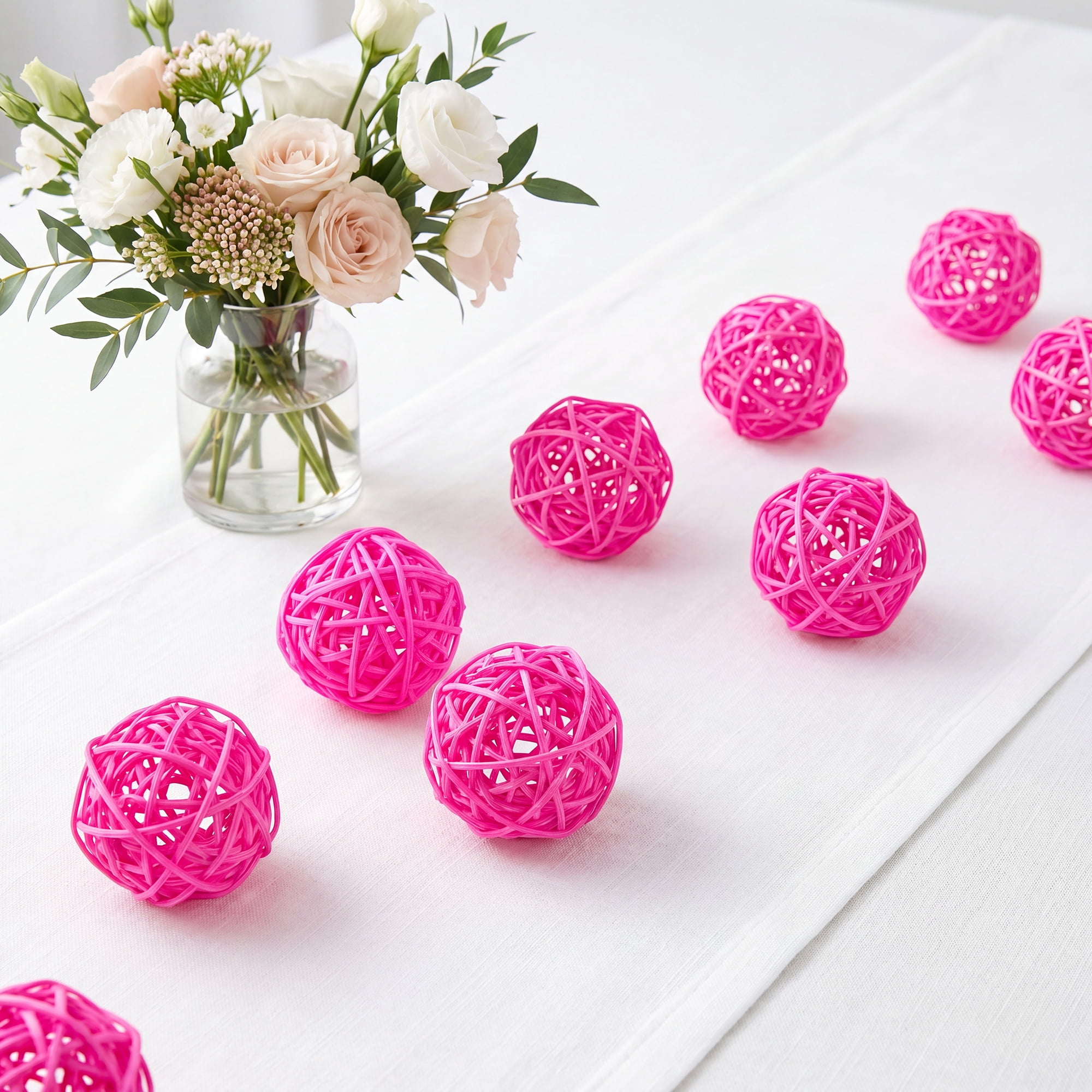 Unique Bargains 10Pcs Rattan Balls for Lights Wicker Spheres Orbs Rose 2"x2"x2"