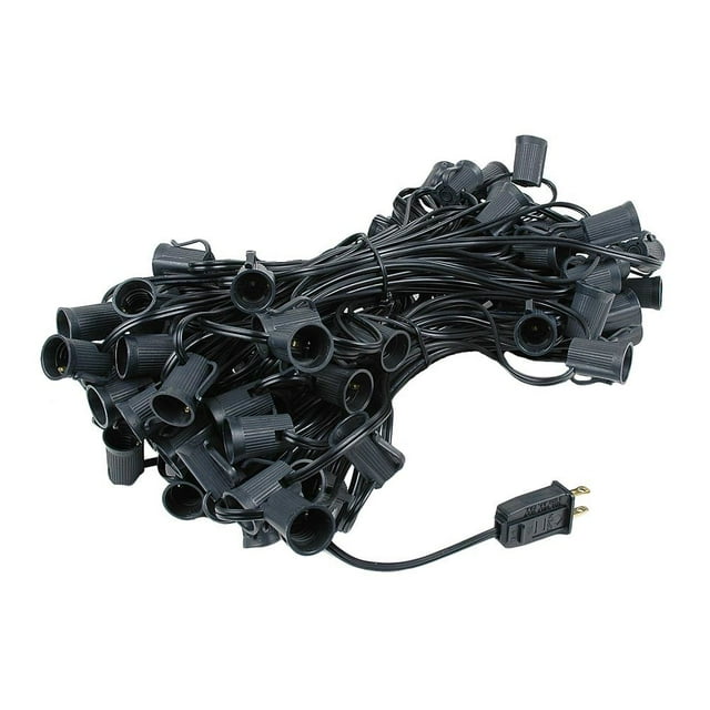 Novelty Lights 100 Foot C9 Outdoor String Light Christmas Stringer - Patio String Lights - Intermediate Base (C9/E17) - 12" Spacing - Black Wire