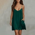 thumbnail image 2 of HVOBTTY Summer Women's Sleeveless Mini A-Line Dress V Neck Solid Color Strap Basic Daily Casual, 2 of 5