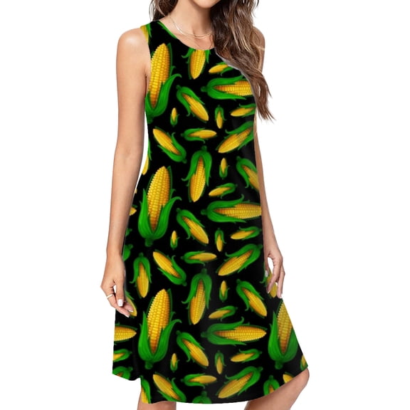 Veggiephile Corn Spring Summer Dresses For Women Fashion Dress Casual Sleeveless Loose Sundress With Pockets