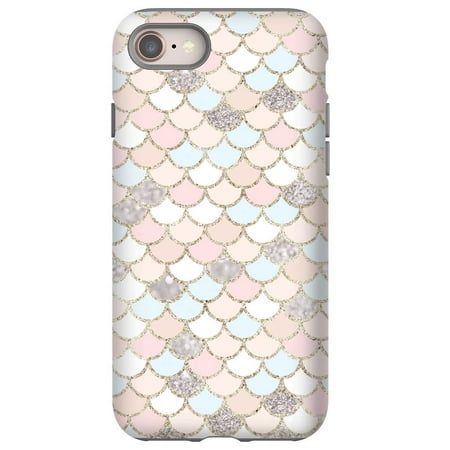 Screenflair Designer Case for iPhone 7 | iPhone 8 | iPhone SE 2020 | Lightweight | Dual-Layer | Drop Test Certified | Wireless Charging Compatible - Blush Mermaid Scales Glossy