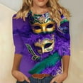 thumbnail image 6 of DPTALR Mardi Gras Women's Casual Print Crew Neck Three-Quarter Sleeve Loose T-Shirt,Purple,Size XXXL, 6 of 6