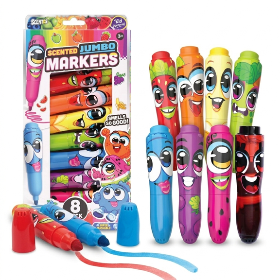Scentos Jumbo Scented Markers for Kids, 8 Pack, Fruit Fragrances, Super Washable, Kid Approved, Non toxic, Chunky Design for Little Hands