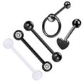 thumbnail image 1 of 5 Unids Crystal Barbell Hoop Ear Bar Labio Lengua Stud 14 G - Negro, 14g, 1 of 9