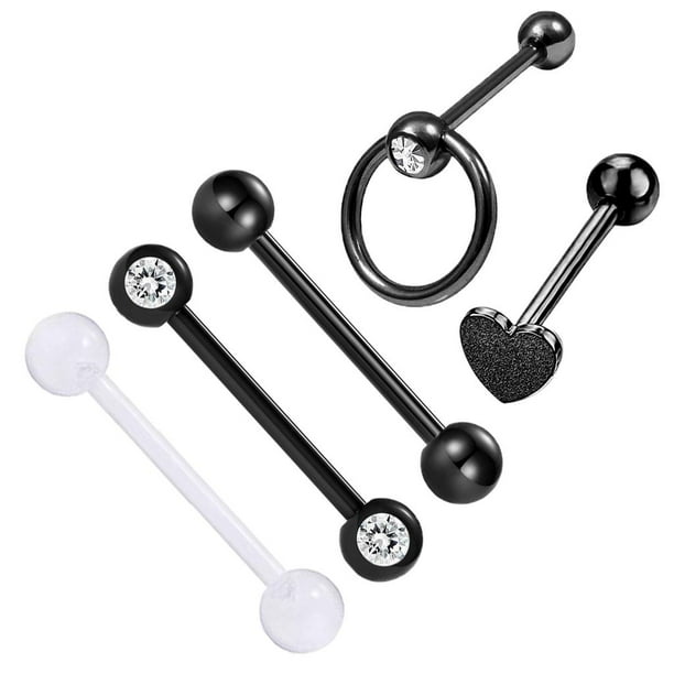 5Pcs Acero Inoxidable Tragus Hoop Nose Eyebrow Jewellery - Negro, 14g