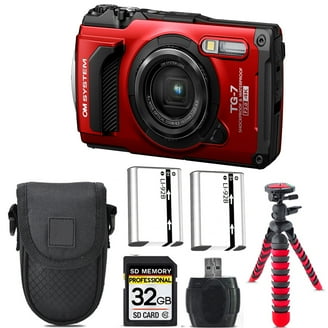 OM SYSTEM TG-7 SDカード128GB付き Olympus OM Tough TG-7 Digital Camera (Red) + Spider Tripod + 1 Yr