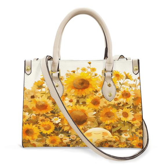 Purse Tote Bag for Women Leather Handbag, Satchel Shoulder Crossbody Top Handle Bags for Work Travel, Sunflower, WHITE