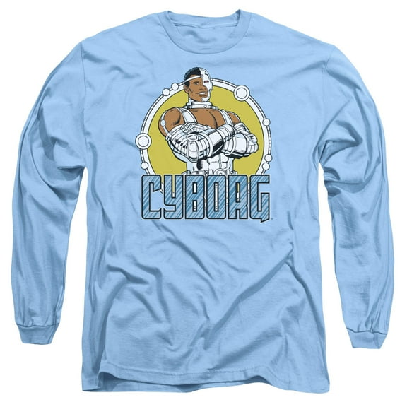 DC Comics Cyborg Long Sleeve Adult 18/1 T-Shirt Carolina Blue