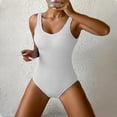 thumbnail image 3 of Women One Piece Swimsuit Solid Ribbed Monokini Swimwear Scoop Neck Low Back Bathing Suit White XL, 3 of 6