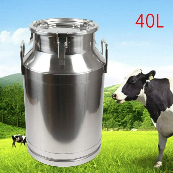 Milk Bucket 10.5 Gallon Food Grade Stainless Steel Milk Transport Can Wine Pail Bucket Tote Jug with Sealed Lid Heavy Duty Milk Wine Liquid Storage Container Silver (10.5 Gallon / 40 Liters)