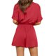 thumbnail image 4 of Mono de manga corta con cuello en V y bolsillo de color sólido a la moda para mujer Pompotops  FGAJ2899, 4 of 7