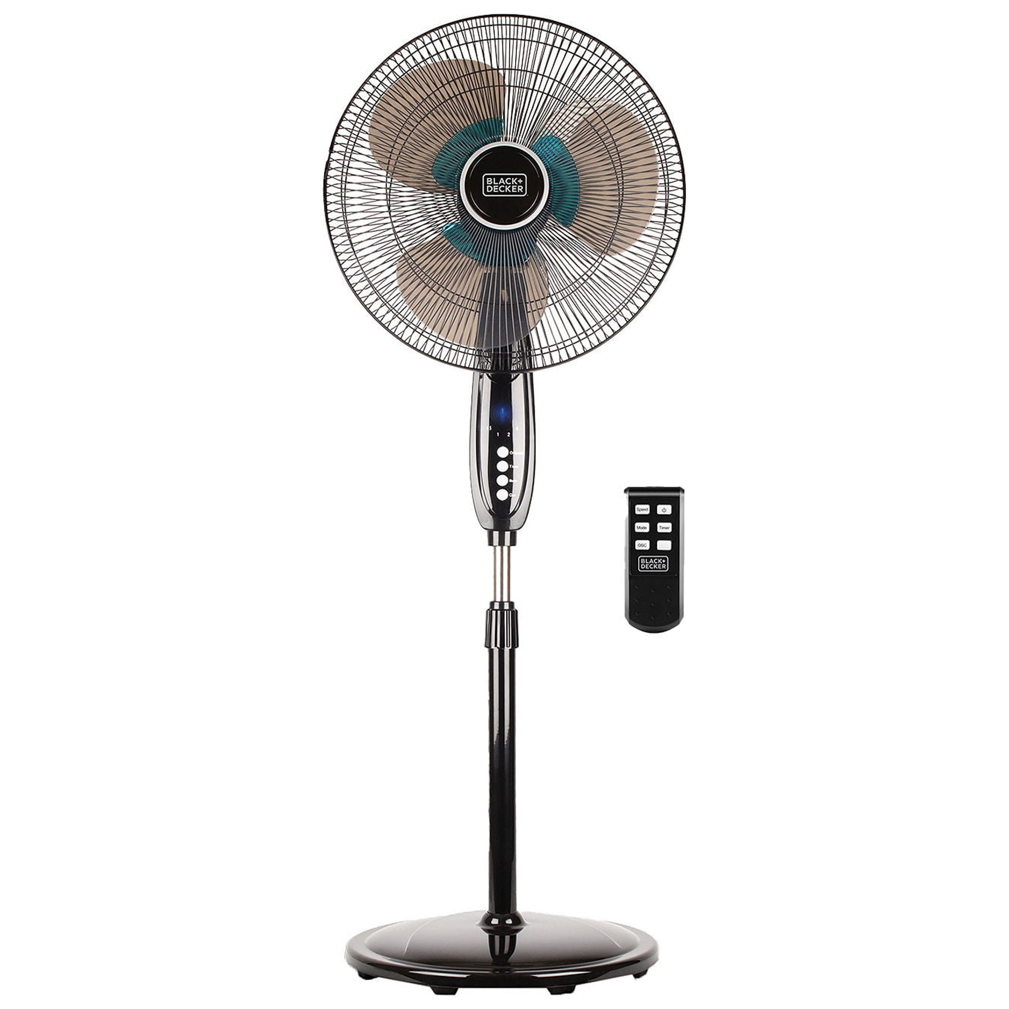BLACK+DECKER 16" Dual-Blade Oscillating 3-Speed Stand Fan with Remote, BFSD116B, Black