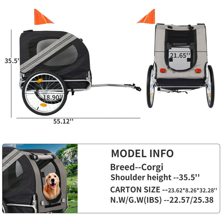 Dog Bike Trailer Pet Cart Bicycle Wagon Outdoor Heavy Duty Foldable Pet  Stroller Dog Carriers Bicycle Trailer with Two 20 Rear Wheels for Travel,  Gray 