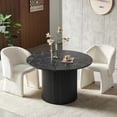 thumbnail image 3 of 47" Round Dining Table for 4, Modern Farmhouse Marble-Look Foiled Top with MDF Striped Base, Kitchen & Dining Room Tables - Black, 3 of 8