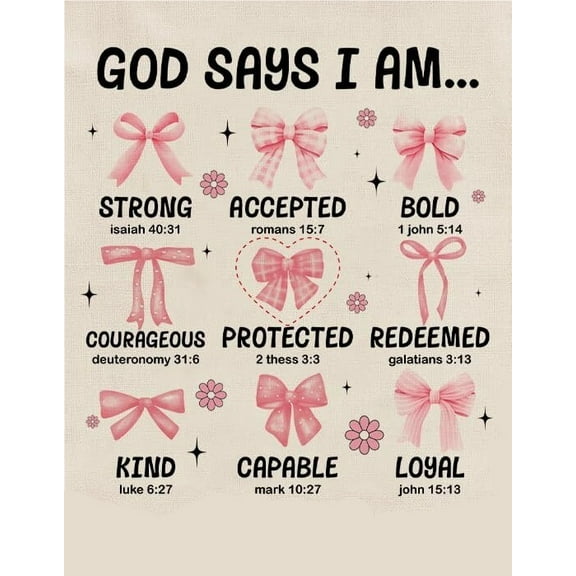 Pink Coquette Bow Wall Art Christian God Says I Am Bows Poster Pink Bow for Toddler Girls Room Bathroom Bedroom Dorm Apartment poster