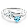 thumbnail image 2 of Gem Stone King 1.05 Cttw Heart Shape Sky Blue Aquamarine Swiss Blue Topaz and Lab Grown Diamond 925 Sterling Silver Ring for Women | Gemstone Birthstone (Size 9), 2 of 5