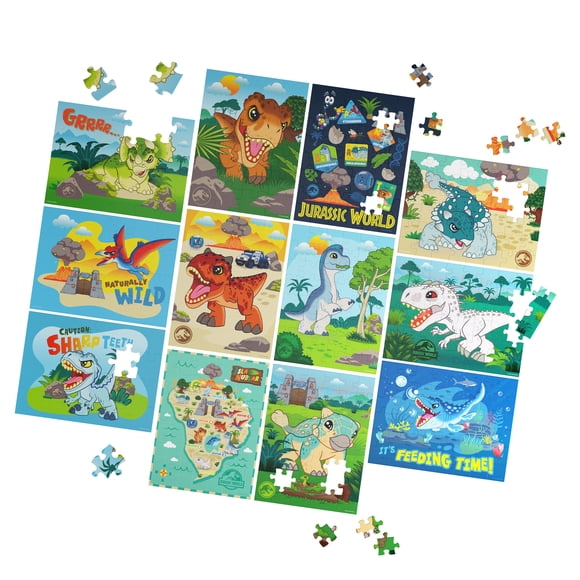 Jurassic World, 12-Puzzle Pack 24-Piece 48-Piece Jigsaw Puzzles Kids Puzzles Dinosaur Toy Puzzles for Kids, for Preschoolers Ages 4 and up