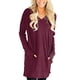 thumbnail image 1 of Blusa larga informal color vino para mujer con escote en V, mangas largas, bolsillos y abertura lateral, 1 of 6