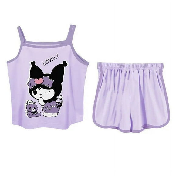 Pyjama Kawaii Sanrio Kuromi, dessin animé cannelle, fraise, ours, sangle, mode décontractée, costume de maison pour enfants, vêtements d'extérieur pour filles Y2K
