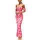 thumbnail image 1 of Vestido largo PRETTYGARDEN para mujer, ajustado fruncido, rosa, Daisy XL, 1 of 9