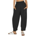 thumbnail image 4 of qucoqpe ‌Women's Trendy Stretchy High Waist Harem Pants Casual Loose Solid Color Tapered Baggy Trousers Fashion Pleated Crop Lounge Sweatpants with Pockets Black S, 4 of 5