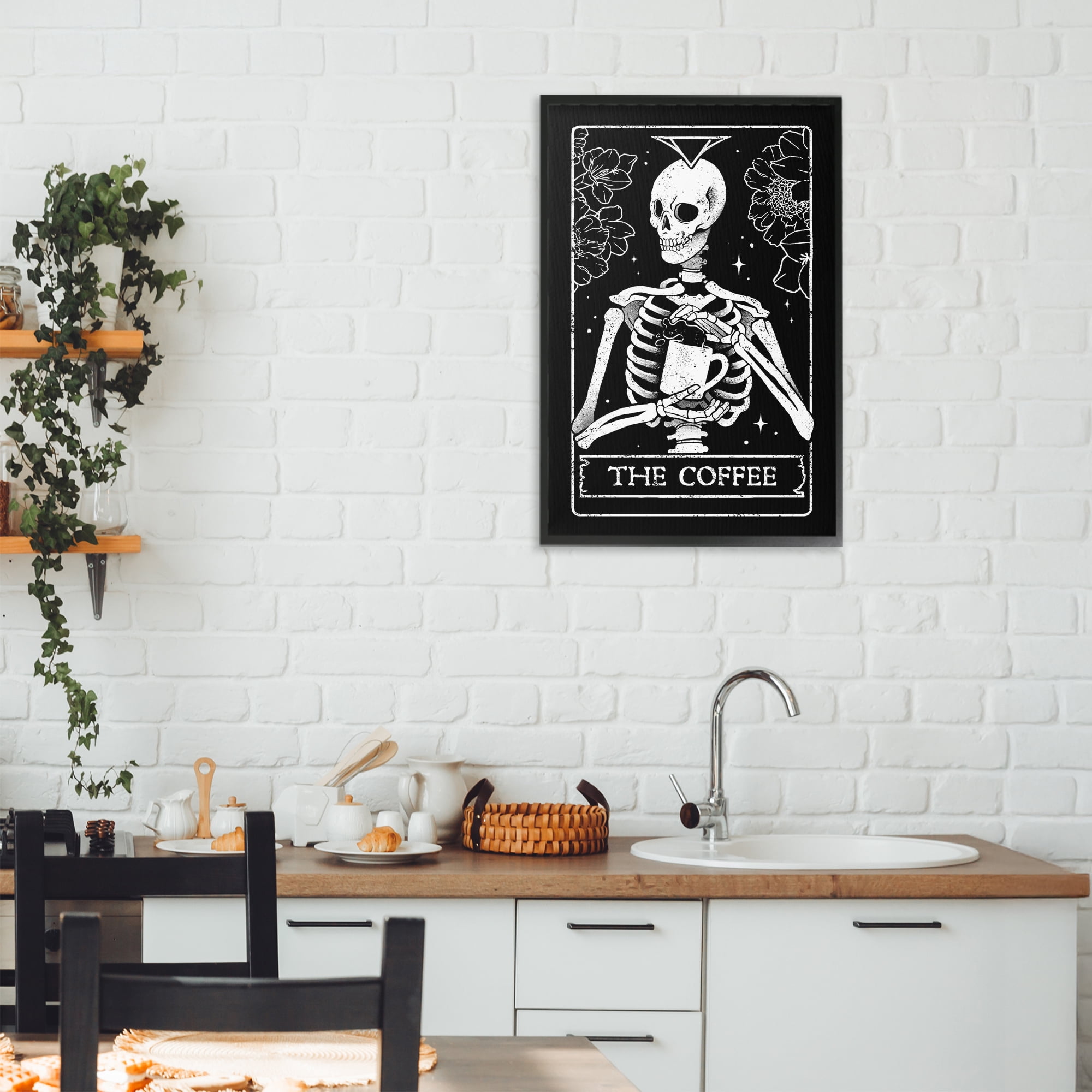 Stupell Industries The Coffee Skeleton Tarot Black Framed Giclee Art, design by EduEly Designs